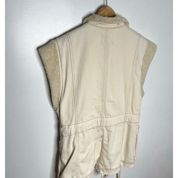 Free People We The Free Etta Sherpa Vest Womens Large Cream Belted Oversized - Picture 9 of 15